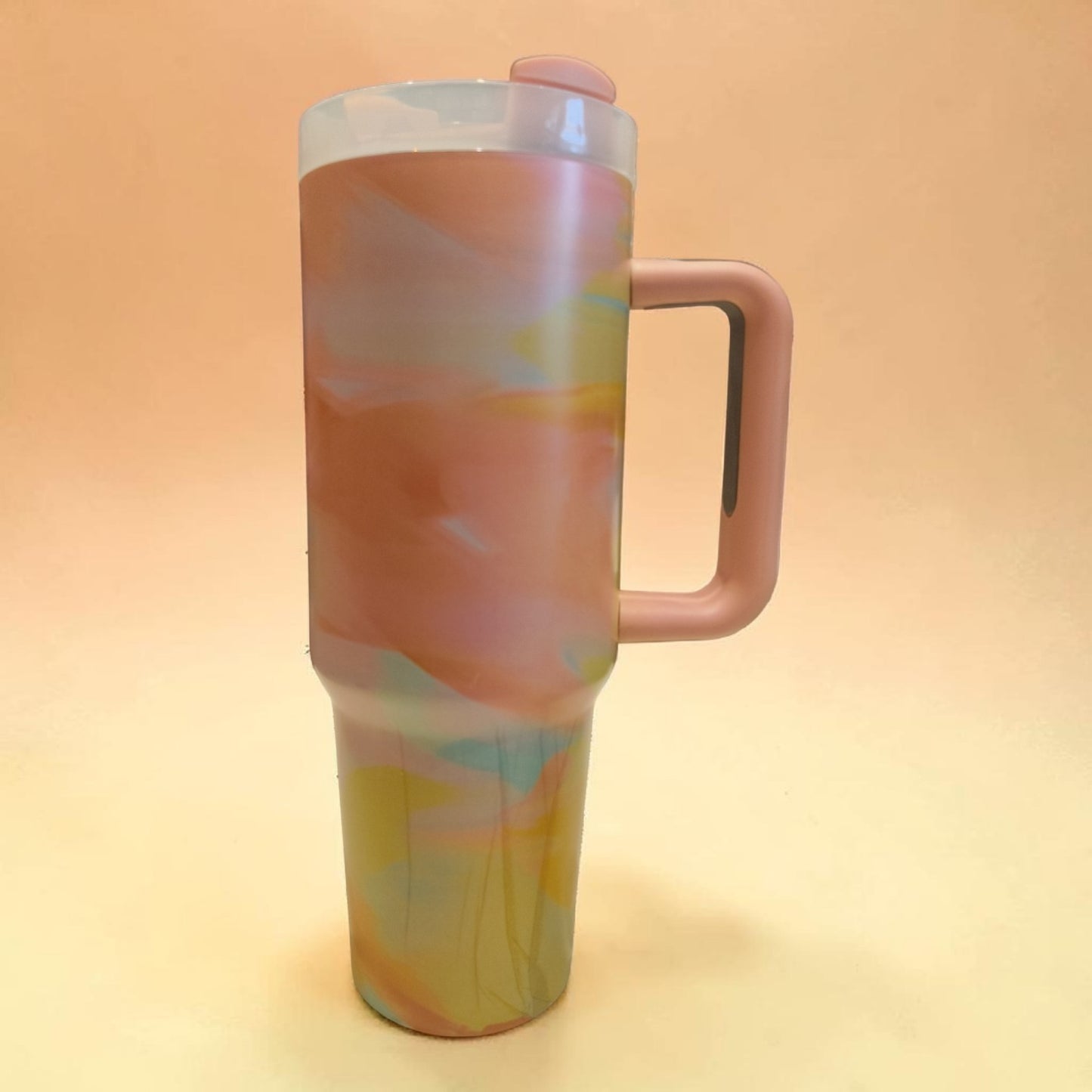 Elegant Marble Swirl Stainless Steel Tumbler with Handle & Lid – Insulated Travel Mug- 1200 ML