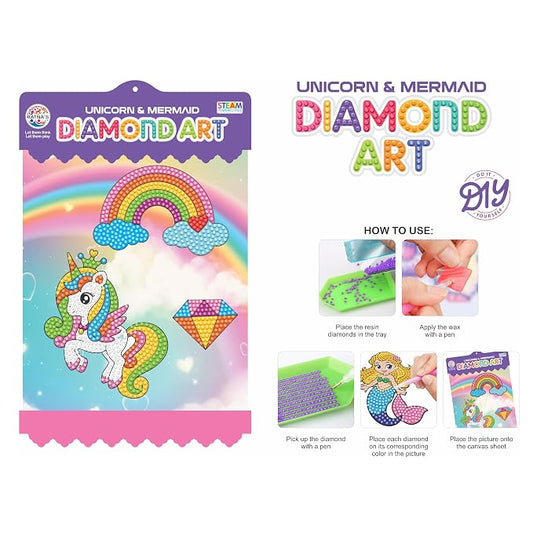 Unicorn & Mermaid Diamond Art Kit with Hanging Frames, Diamond Painting Kit for Kids