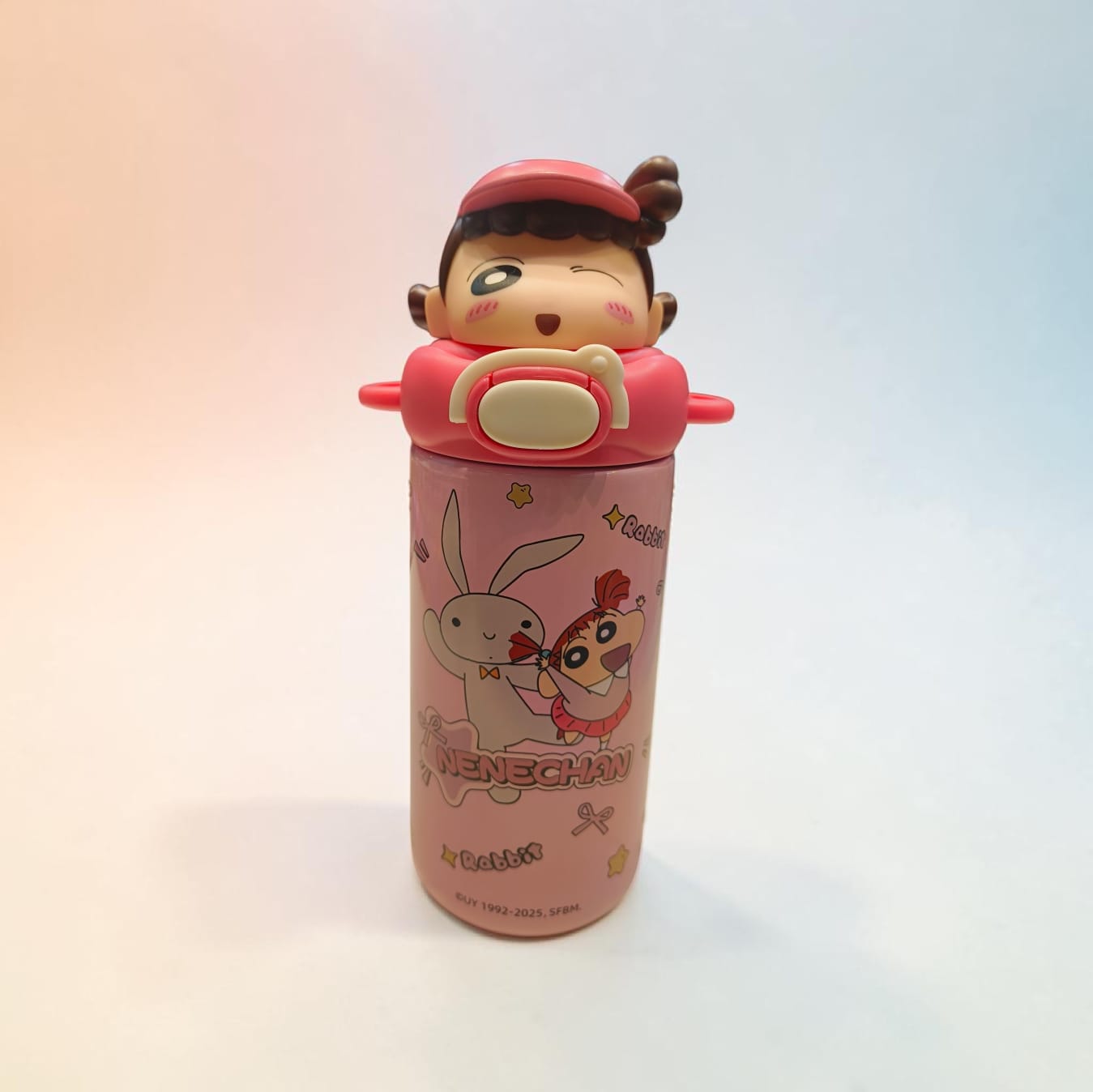 Cute Nenechan Kids Steel Water Bottle with 3D Doll Top – Pink Edition