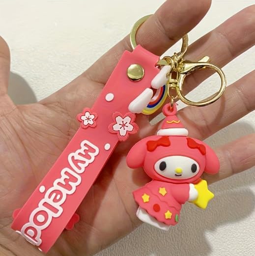Cute 3D Rubber Cartoon Keychain with strap for Bikes and Cars Key Ring Hook Holder Car Pendant Gift for Girls Boys and Men anyone