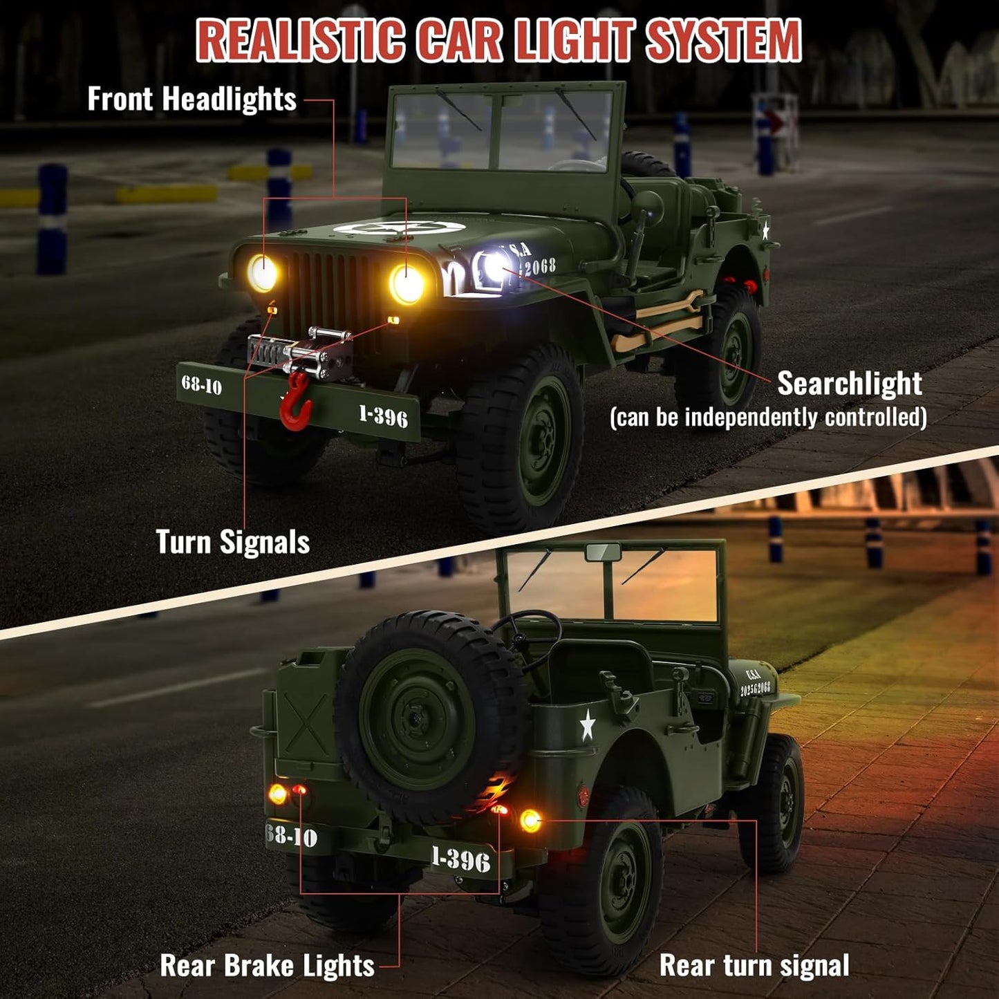 Military Style RC Jeep 4WD - 1.10 Scale – All Terrain Off-Road Remote Control Car