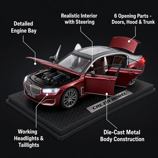 1:24 scale BMW 7 Series Die-Cast Model Car – Red & Silver Edition