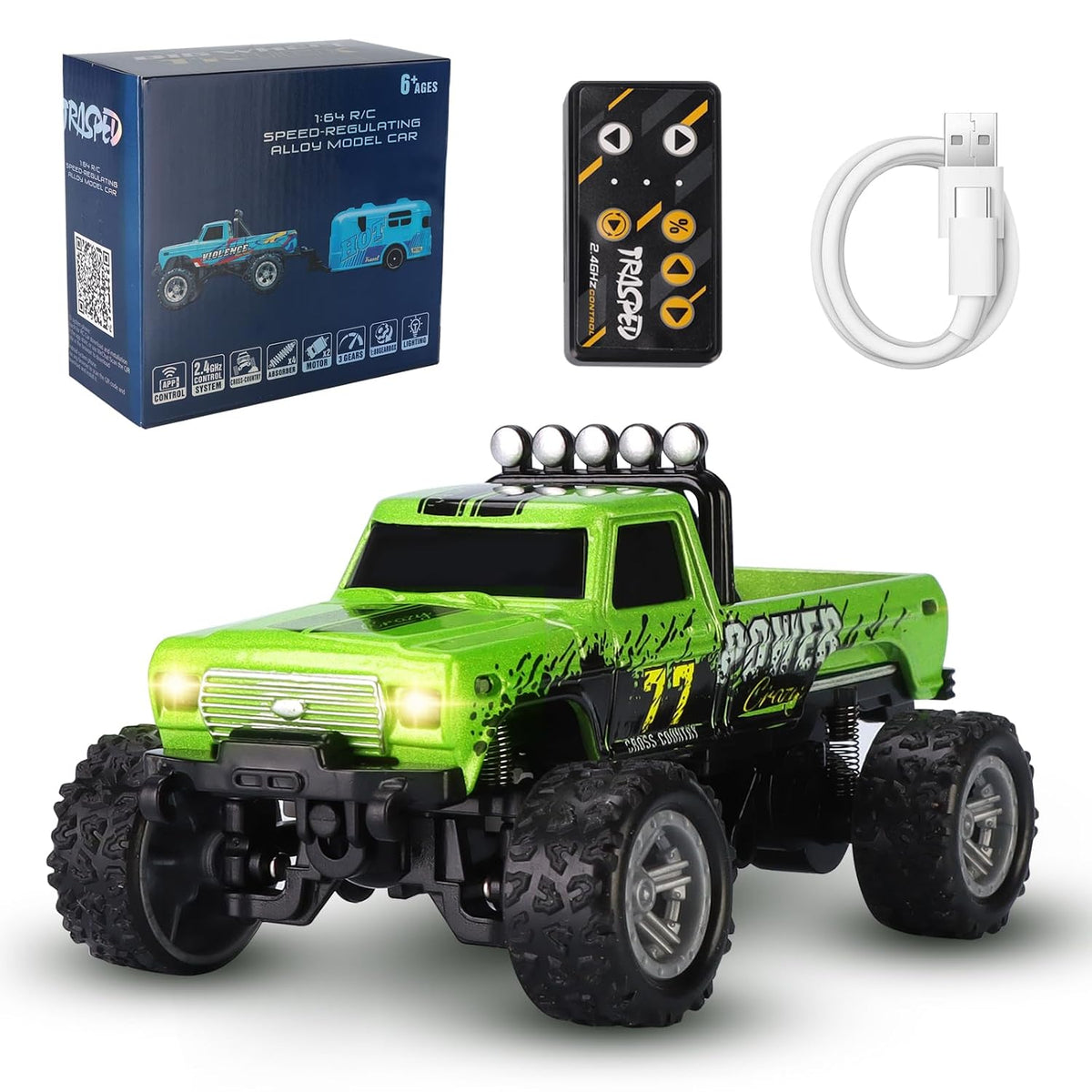 1:64 Scale RC Monster Pickup Truck - Green