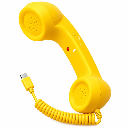 Classic Vintage Retro Telephone Handset with Coiled Cord & Type-C Connector