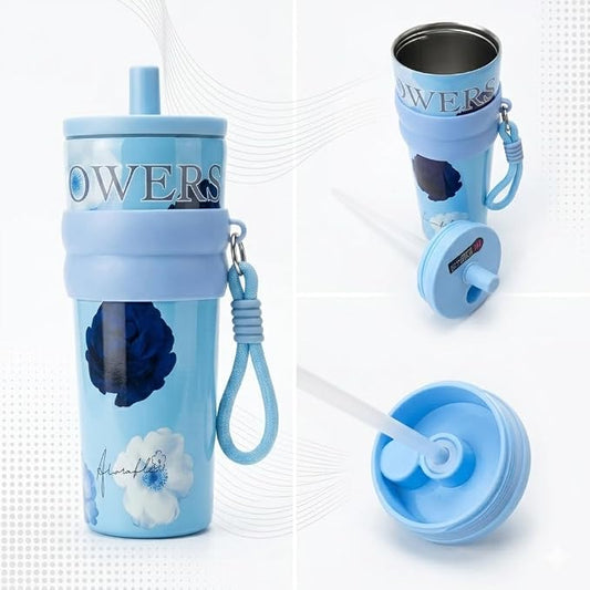 710ml Insulated Stainless Steel Water Bottle with Straw & Carry Strap