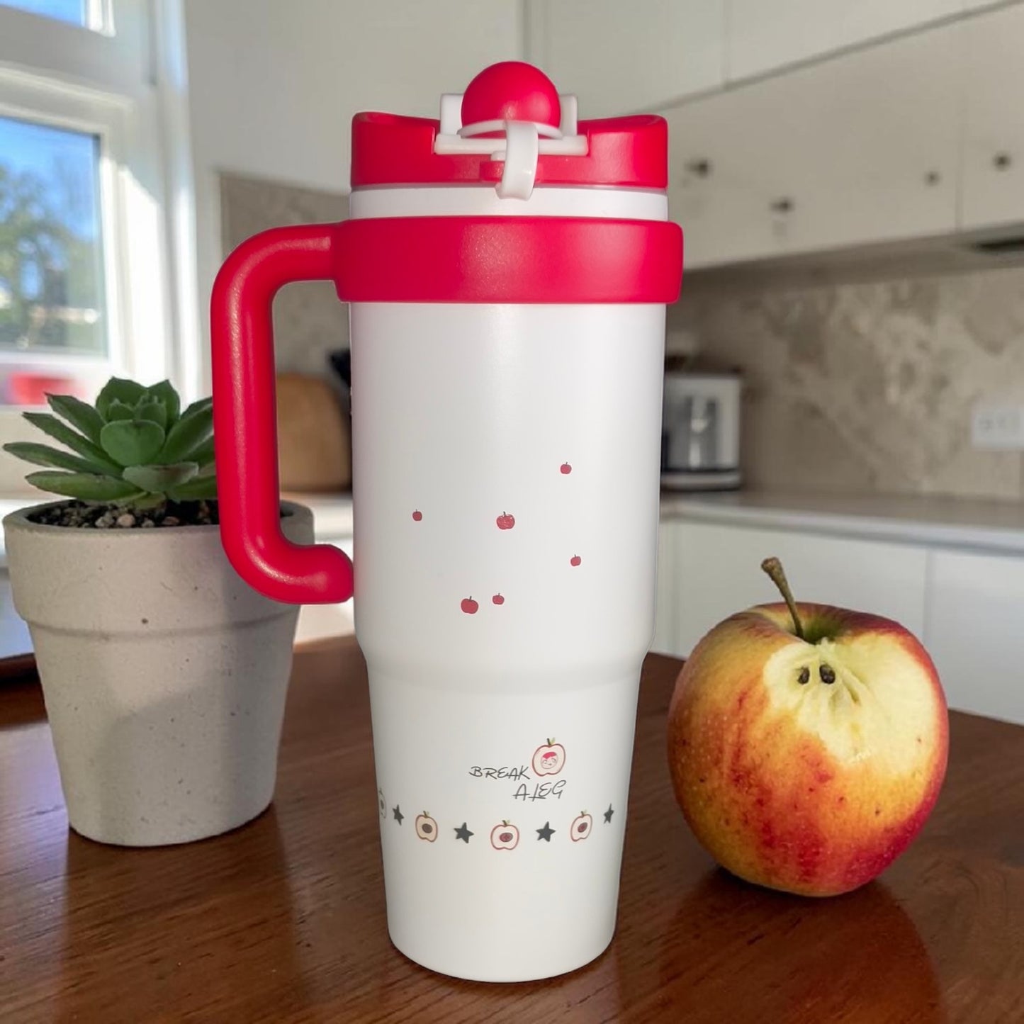 Red & White Insulated Water Bottle with Carry Handle – Minimalist Travel Flask- 950ML