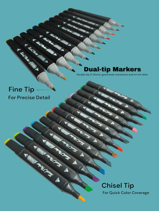Dual Tip Marker Set of 24 Alcohol Markers with Portable Storage Bag, Waterproof Sketch Pens for Kids, Artists & Students, Quick-Dry Color Art Kit for Drawing, Journaling, Gifts for Girls