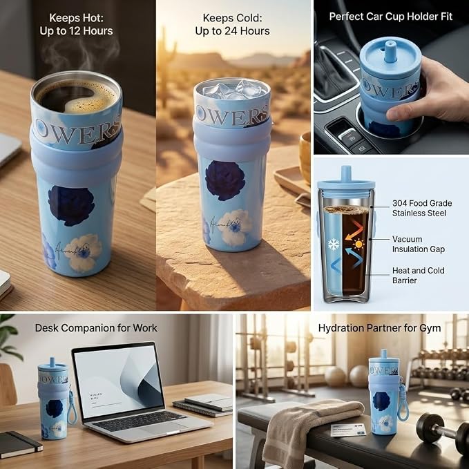 710ml Insulated Stainless Steel Water Bottle with Straw & Carry Strap