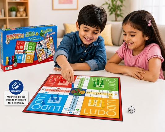 Magnetic Ludo & Snakes and Ladders Board Game, 2-in-1 Family Game with Magnetic Pawns, Indoor Game for Kids Ages 5+