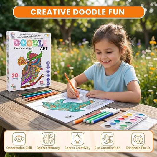 Doodle Art Colouring Kit For Kids| Doodle Animal & Bird Design - Let Your Creativity Shine.