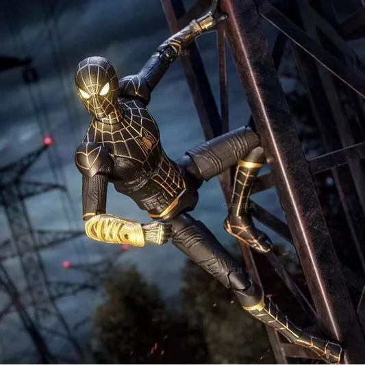 Marvel Studios Spider-Man No Way Home : 1:10 Scale Spiderman BLACK & GOLD Suit Figure by ZD Toys (Size-7 Inch)