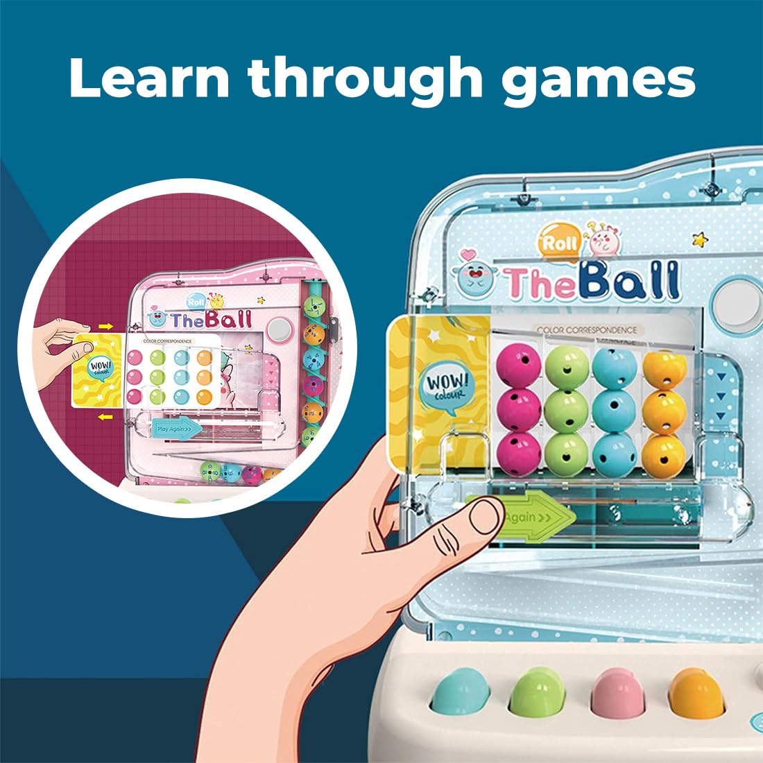 Rolling Ball Early Learning Educational Toy 12 Puzzle Cards Balls For Counting Maths Color Identify - Multicolor