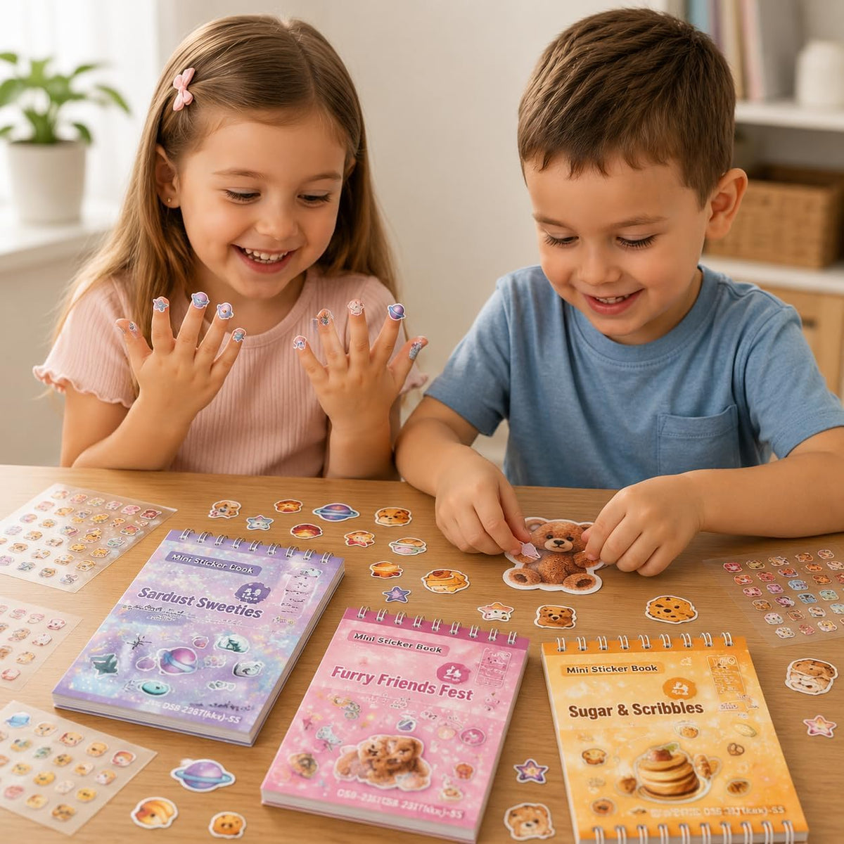 Mini Sticker Book Set 3 Glitter Stickers with Tweezer, 72 Pages Each, Double Coil Binding, Cute Kawaii Transparent Stickers for Scrapbooking DIY Crafts