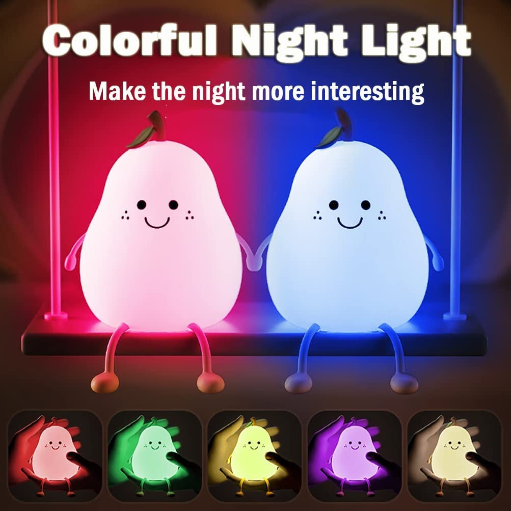 Cute Pear Night Lamp with USB Rechargeable Touch Control - White