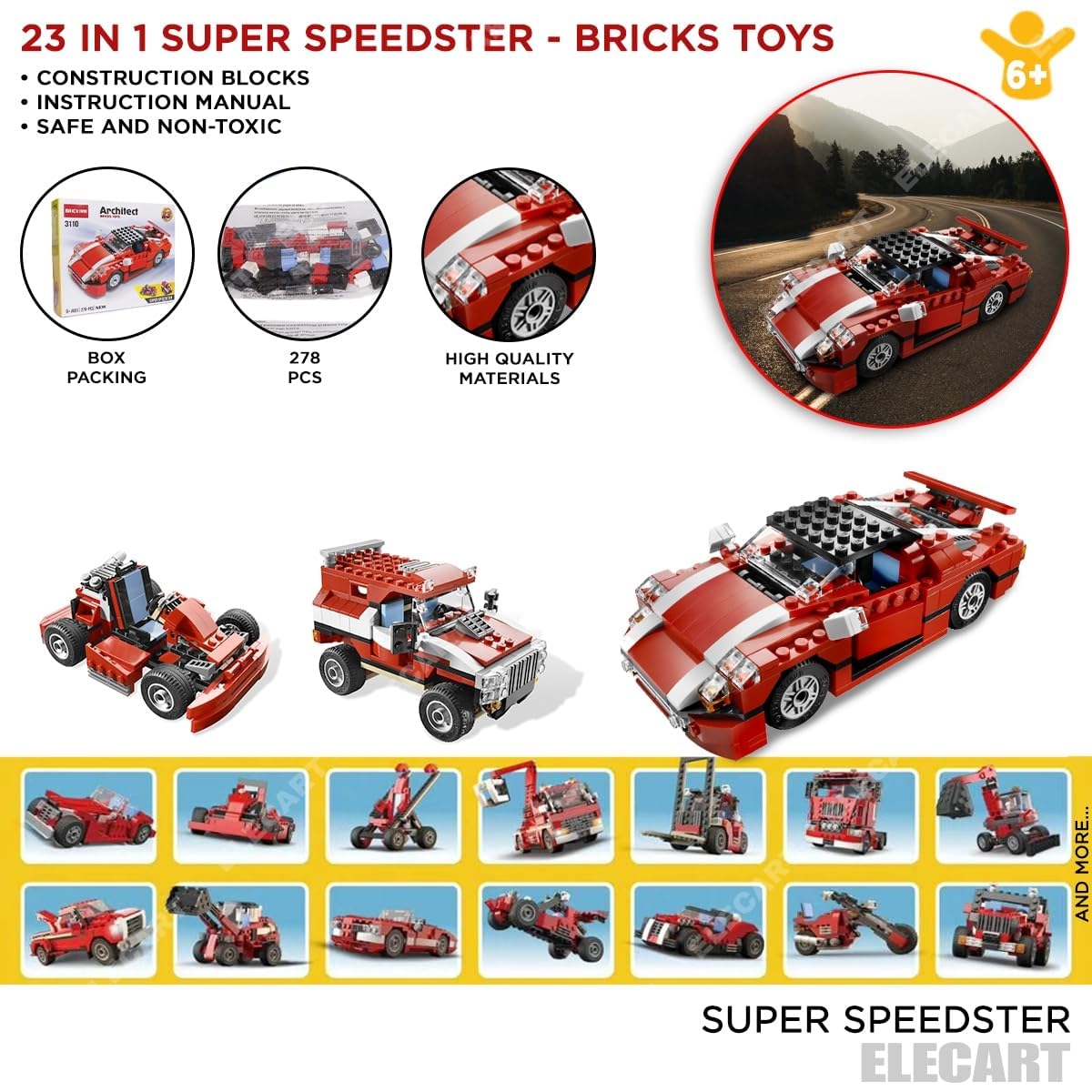Architect Building Block Car Set 278 PCS | Build Sports Car, Off-Road Jeep