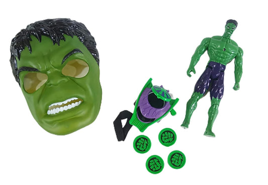 Avenger Super Hero Action Figure For Boys With Hulk Mask Wrist Band With Shooting Discs And Hulk Superhero Action Figure Toys For Kids, Green