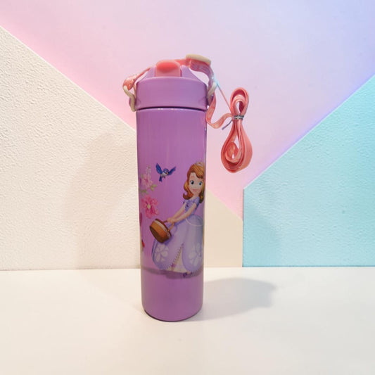 Princess Cartoon Water Bottle with Carry Strap - 550 ML