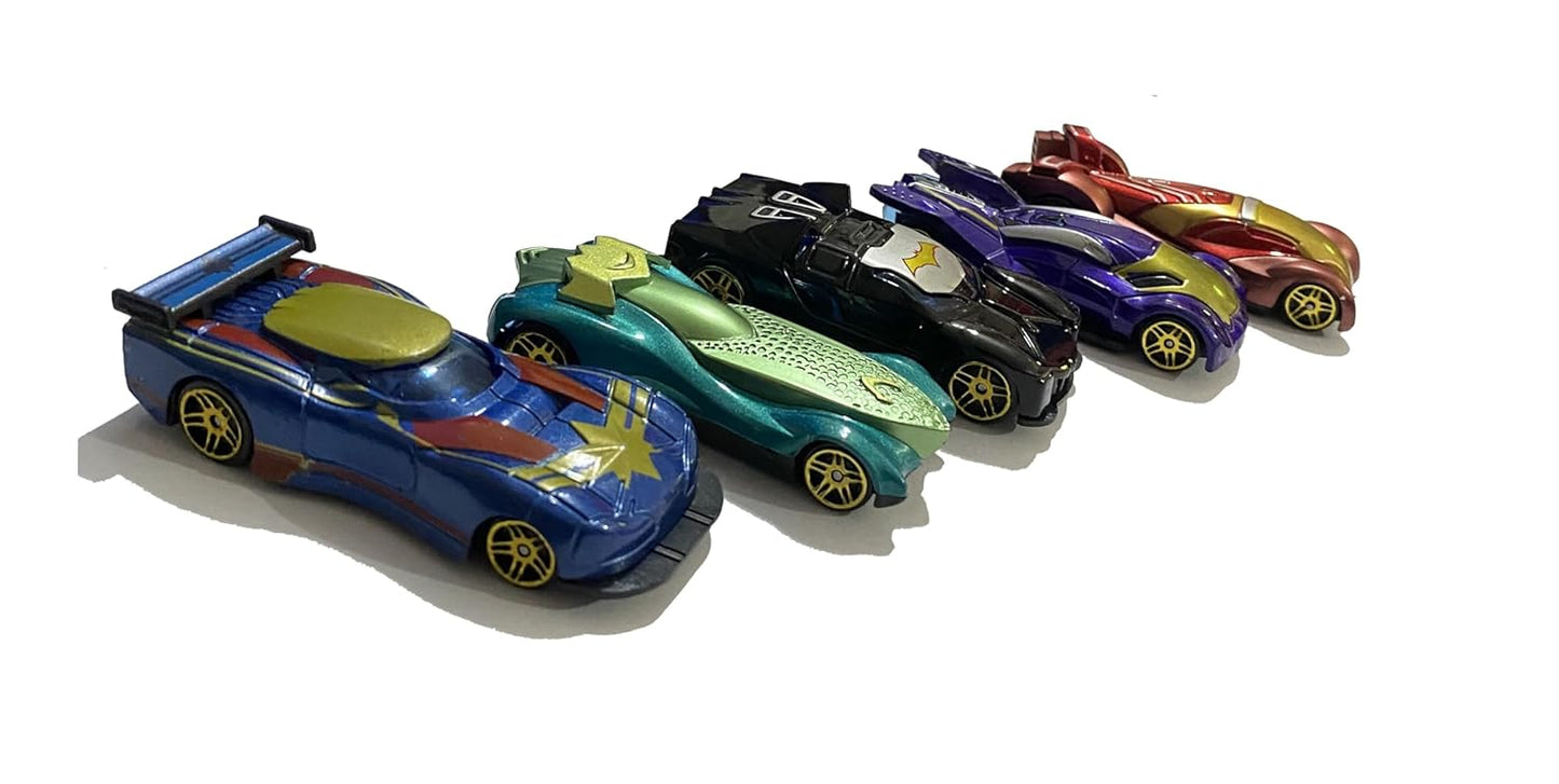 Diecast Metal Superhero Toy Vehicles Cars Set - Pack of 5 | Alloy Metal Push-N-Go Car Toys | Mini Racing Cars for Toddlers, Girls and Boys Car Play Set for Kids (Assorted, Mix design)