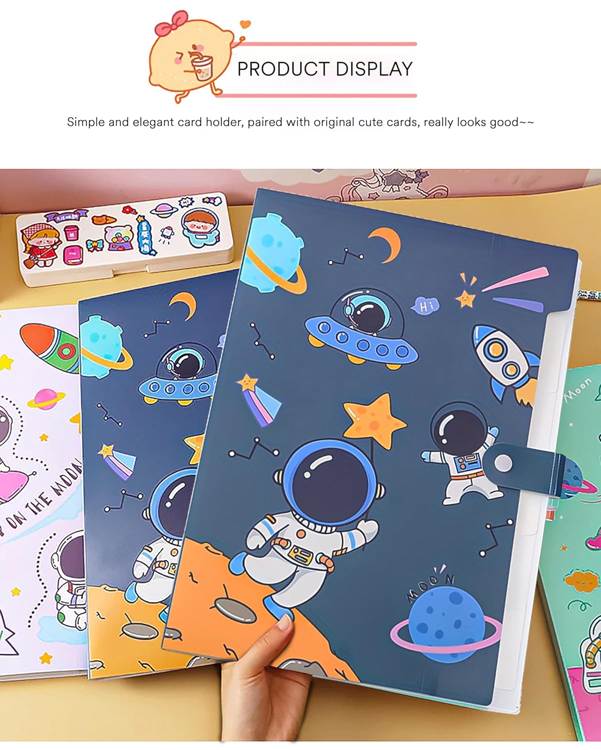 Cartoon Astronaut 6-Gate A4 File Folder – Exam Paper Organizer (Blue)