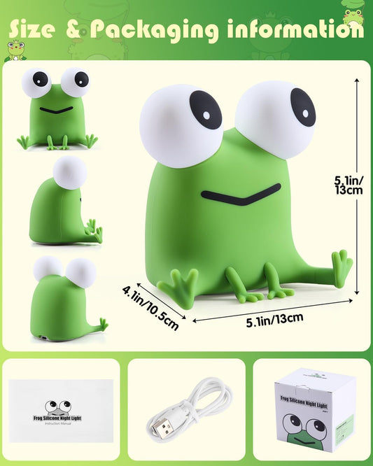 Frog Night Lamp with USB Rechargeable Touch Control - White and Green