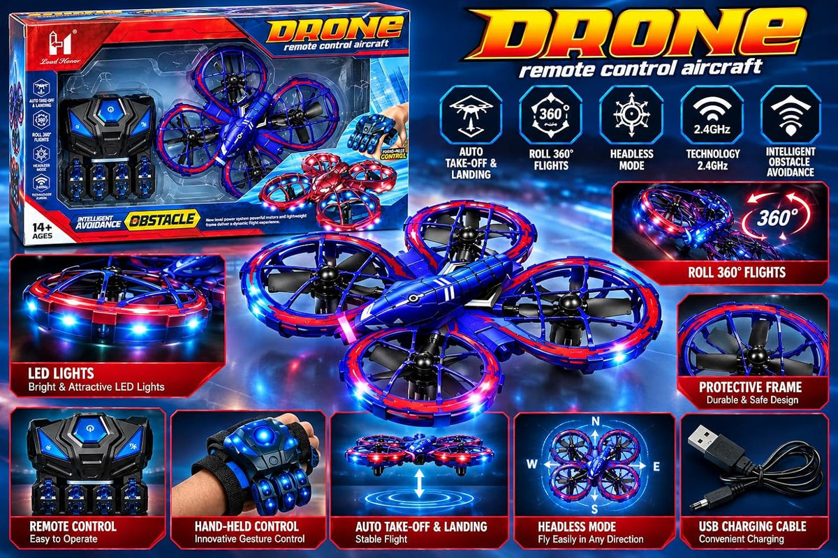 RC Flying Drone with Obstacle Avoidance with 360° Flips & Hand Gesture Control