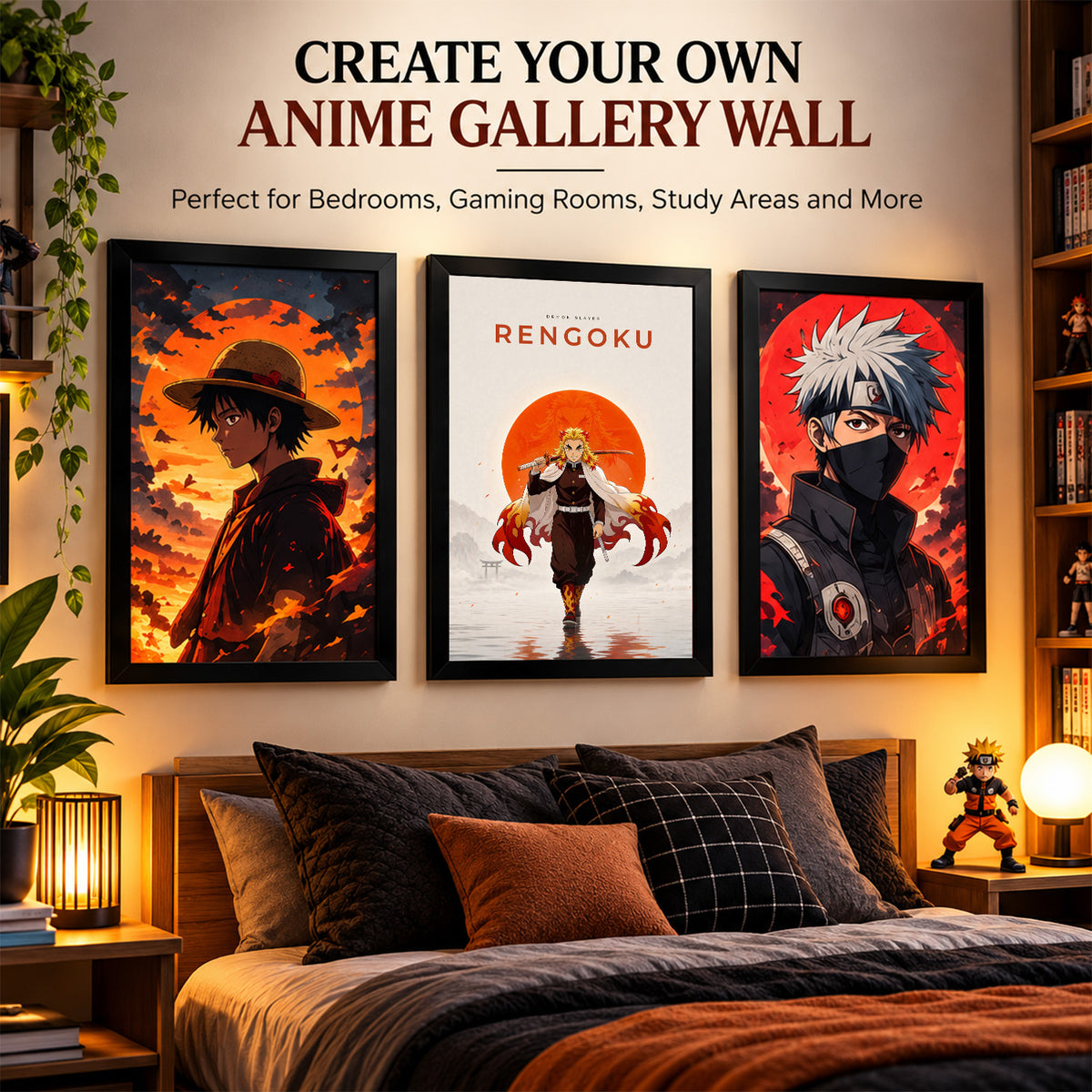 Rengoku Demon Slayer Wall Poster with Frame – 12 × 18 Inch Vibrant Artwork | Ready to Hang