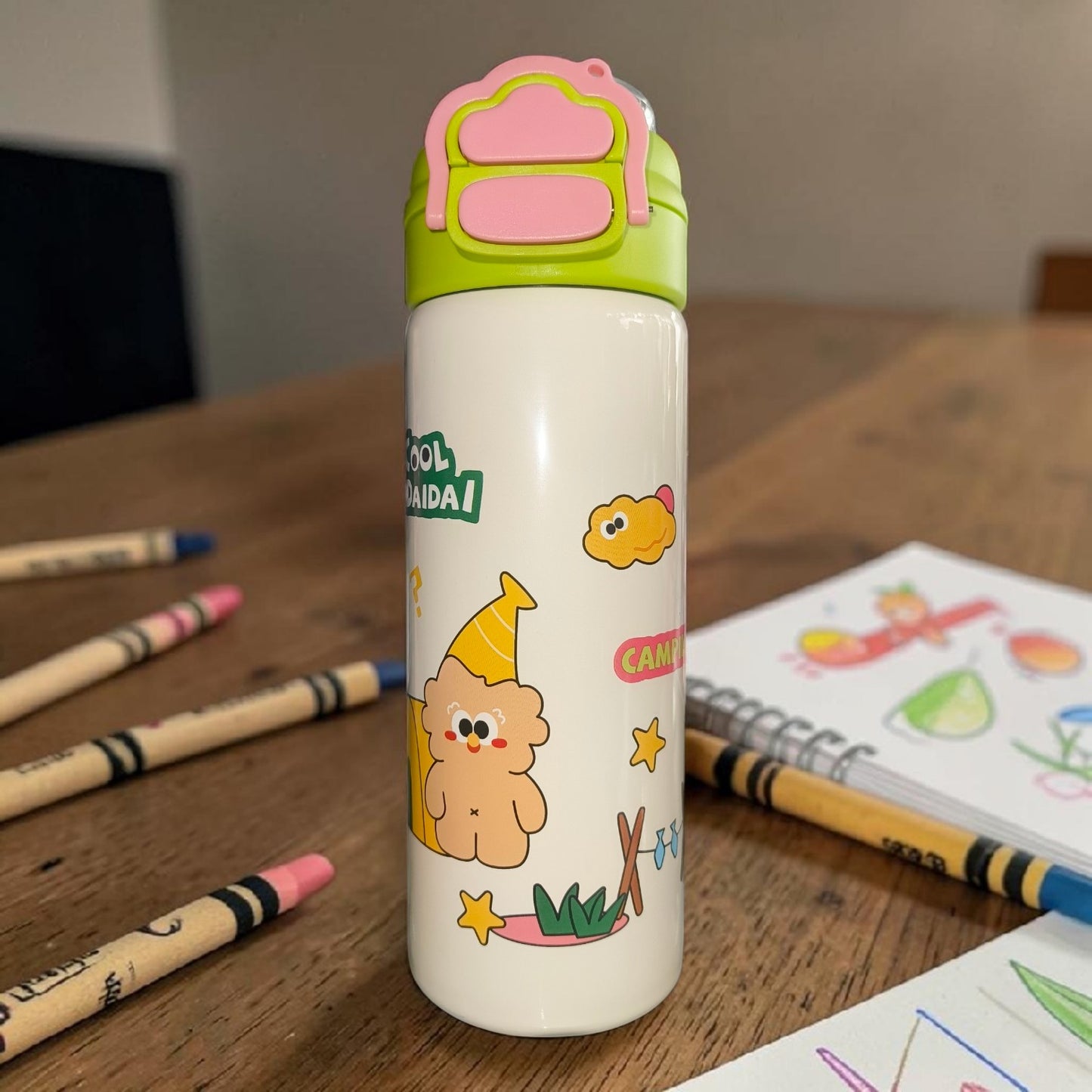 Cute Cartoon Kids Insulated Water Bottle – Leakproof School Flask with Straw Lid