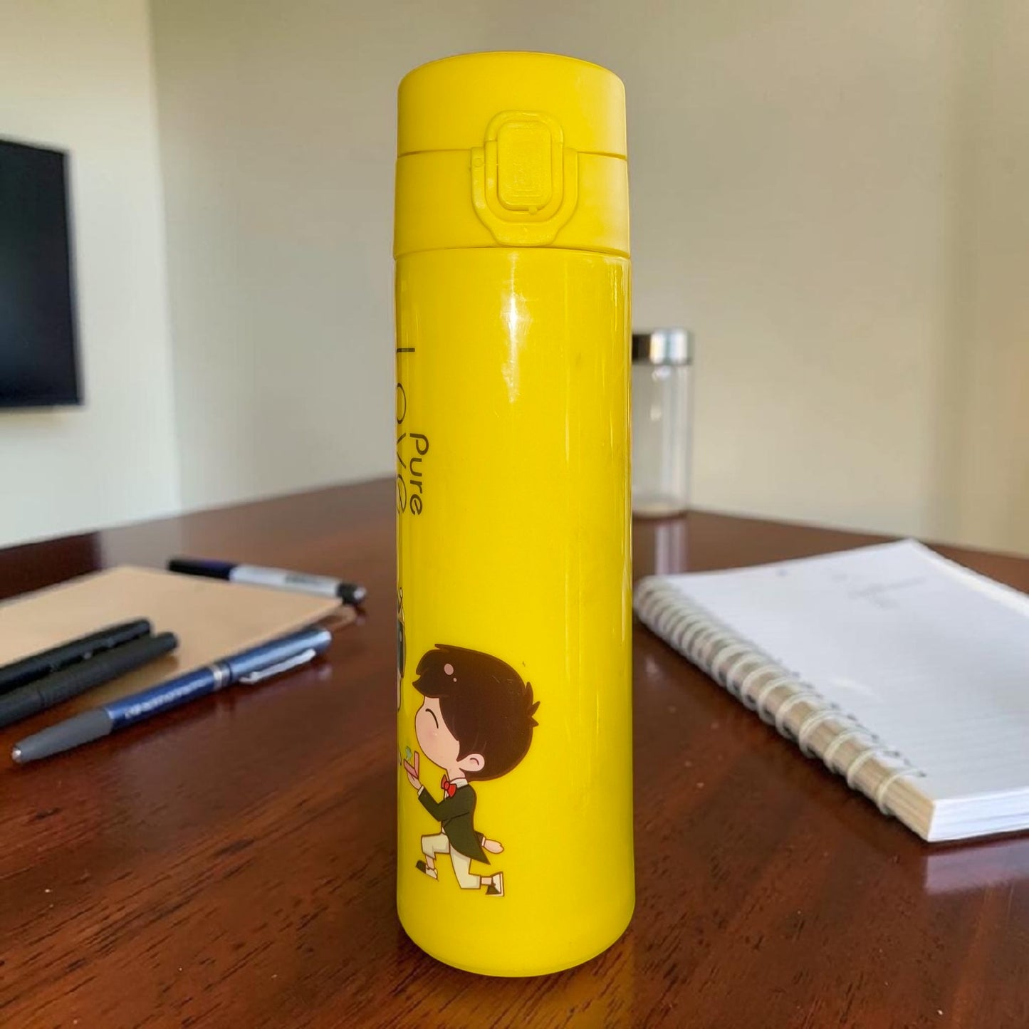 Cute Print Kids Glass Water Bottle – Cute Pink Cartoon School Flask