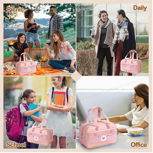 Rectangle Insulated Travel Lunch Bag – Multi-Purpose Tiffin Carrier (Peach)