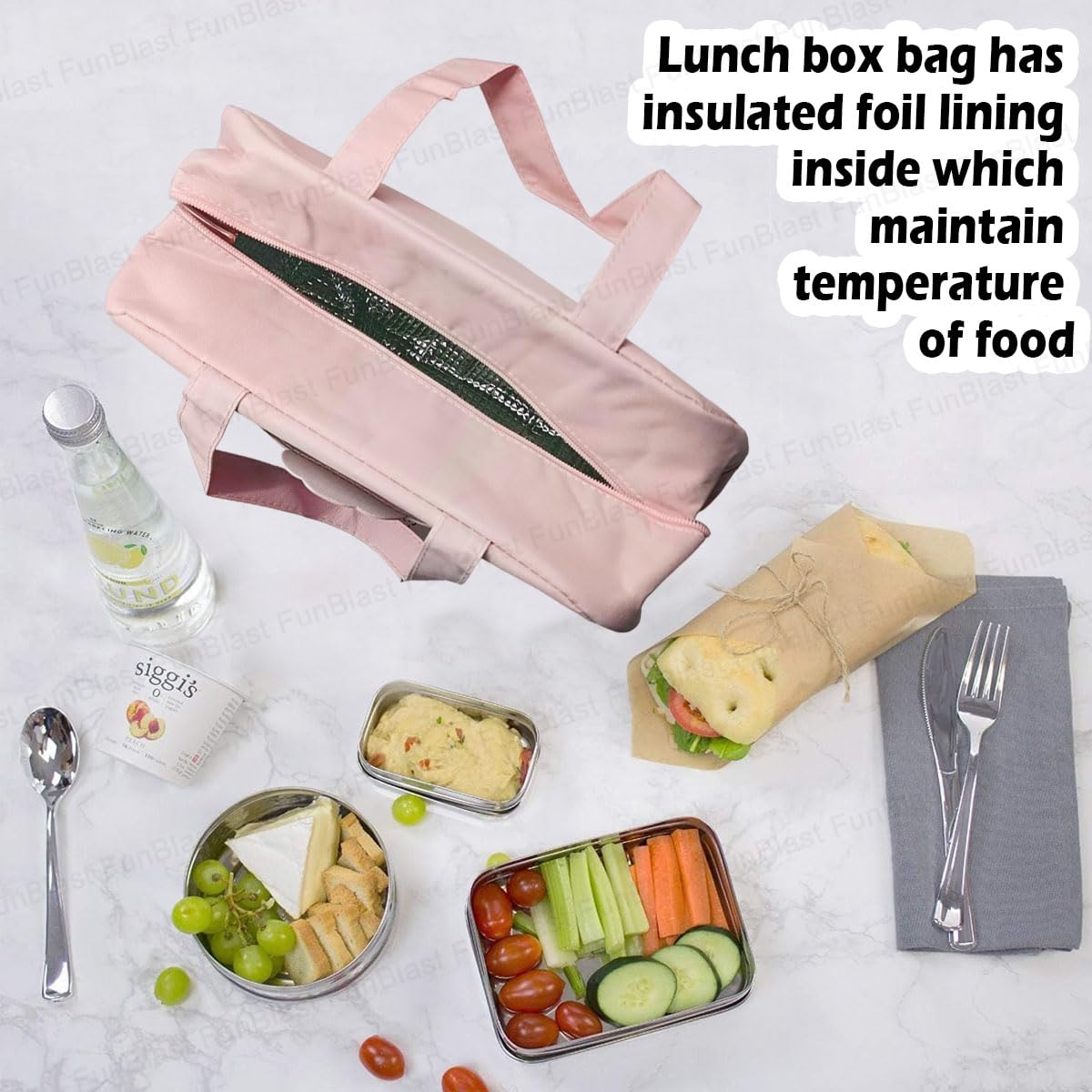 Rectangle Insulated Travel Lunch Bag – Multi-Purpose Tiffin Carrier (Peach)