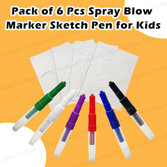 Blow Pens - Magical Coloring Spray Blow Pens for Kids Children, Pack of 6 Pcs Spray Blow Marker Sketch Pen for Kids, Fun Drawing Arts Crafts Color Pens for Return Gifts