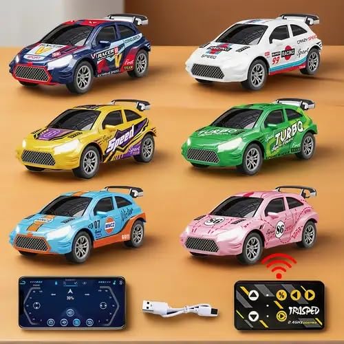 Remote Control Small Car, 1:64 Scale Off-Road RC Car, USB Rechargeable 2.4GHZ Three Speed Indoor Alloy Vehicle for Kids (Austin Model with App Control)