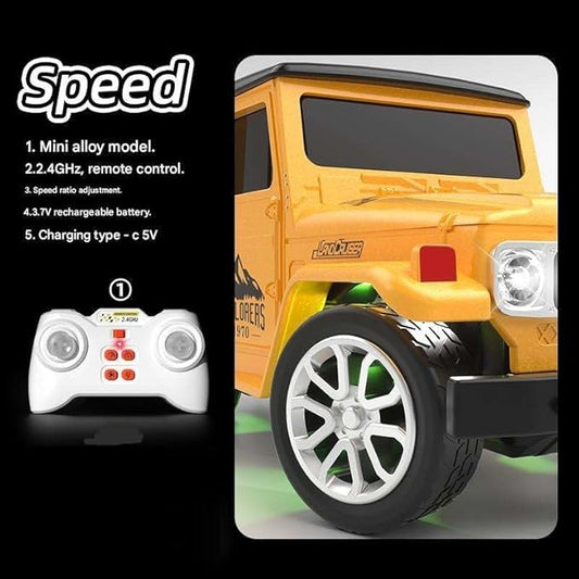 Remote Control Small Car, 1:64 Scale Off-Road RC Car, USB Rechargeable 2.4GHZ Three Speed Indoor Alloy Vehicle for Kids (Toyota Jeep (App Control)