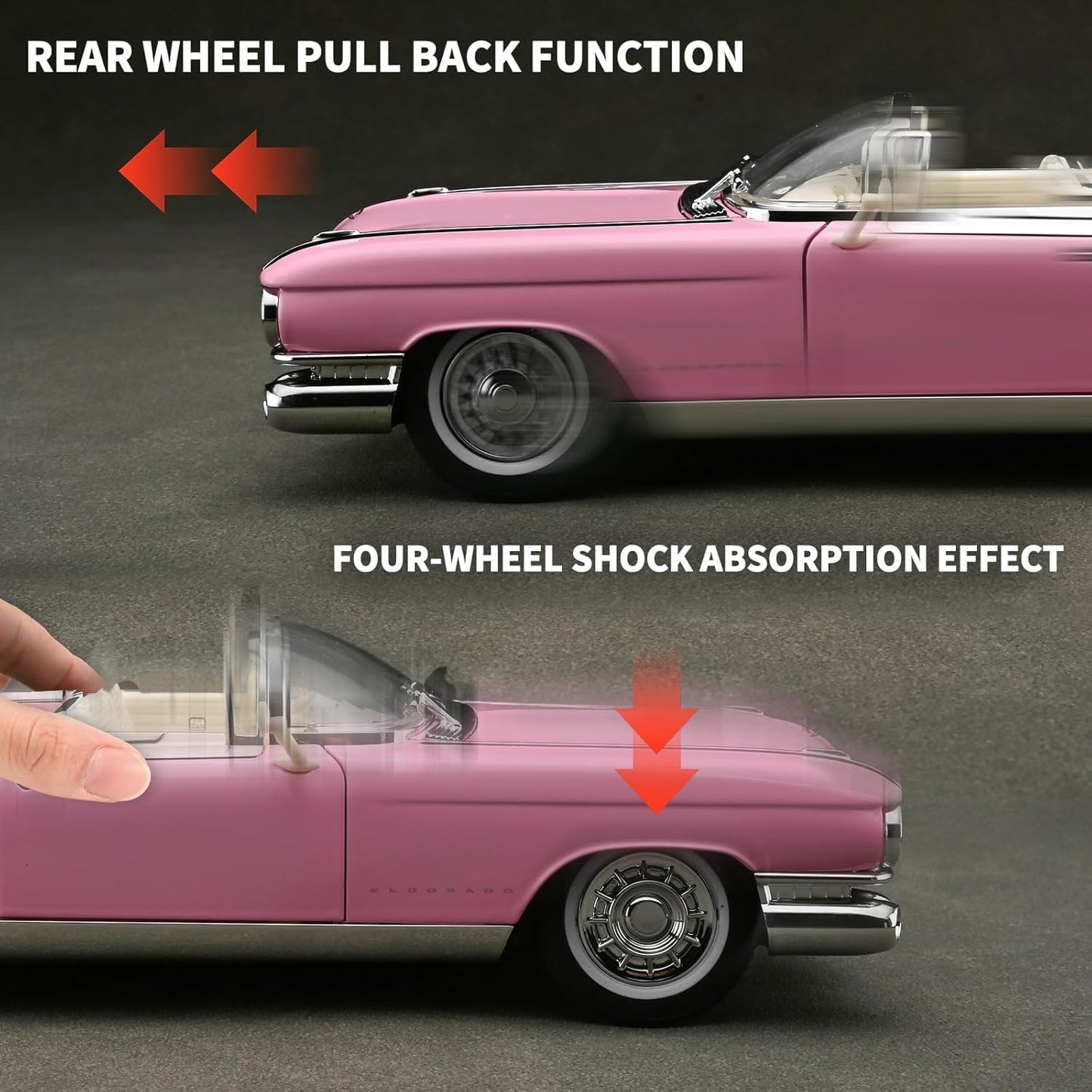 1:24 Scale Pink Classic Convertible Die-Cast Model Car | Opening Doors, Hood & Trunk | Premium Collectible Vintage Car