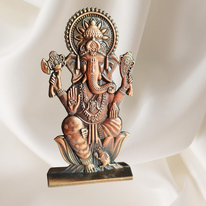Ganesha Idol Lord Ganesh Ji Statue Ganpati Bappa Blessing Murti God Vinayak Figurine Sculpture for Diwali Puja Gifting Home Entrance, Copper