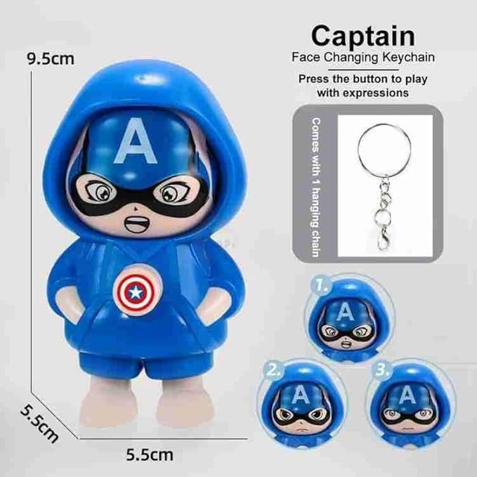 Captain America Face-Changing Keychain – 360° Rotating Hero Keyring