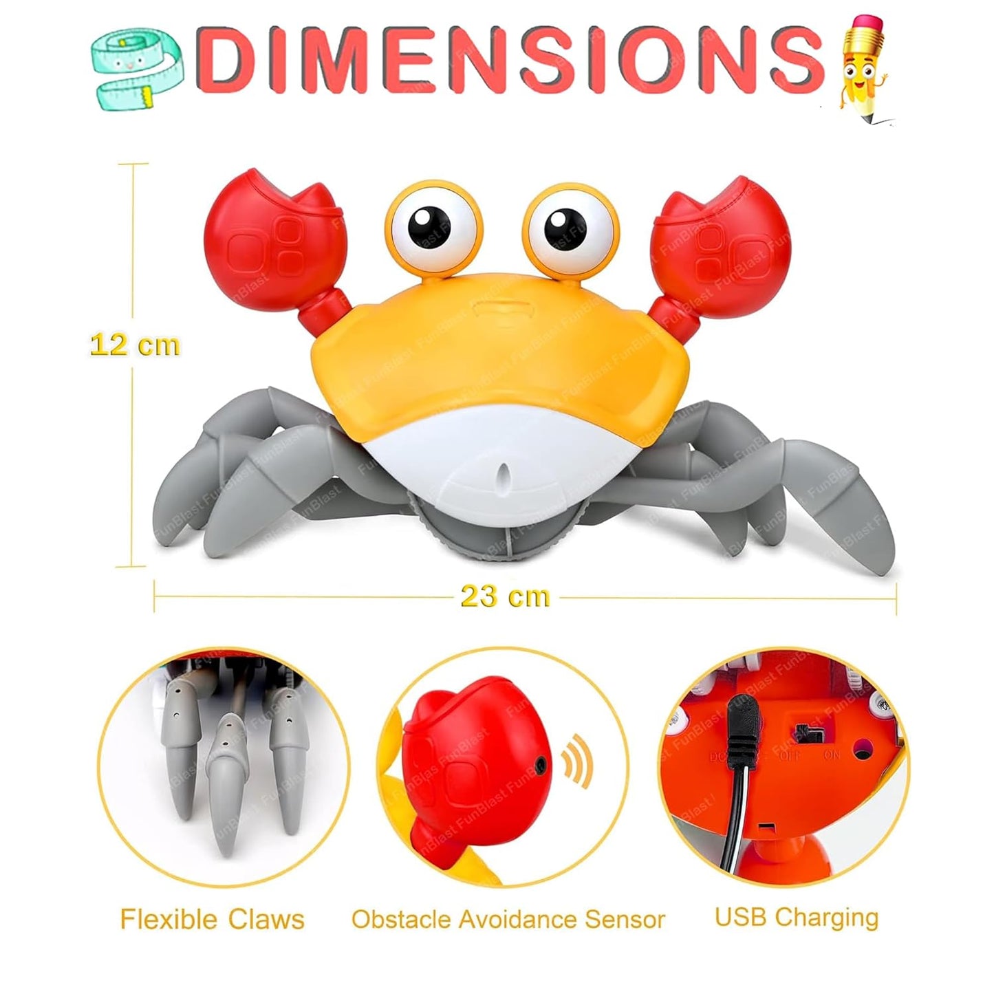 Crawling Crab Toy for Kids - Dancing Crawling Baby Toys, Electronic Walking Moving Toys. Assorted Colours