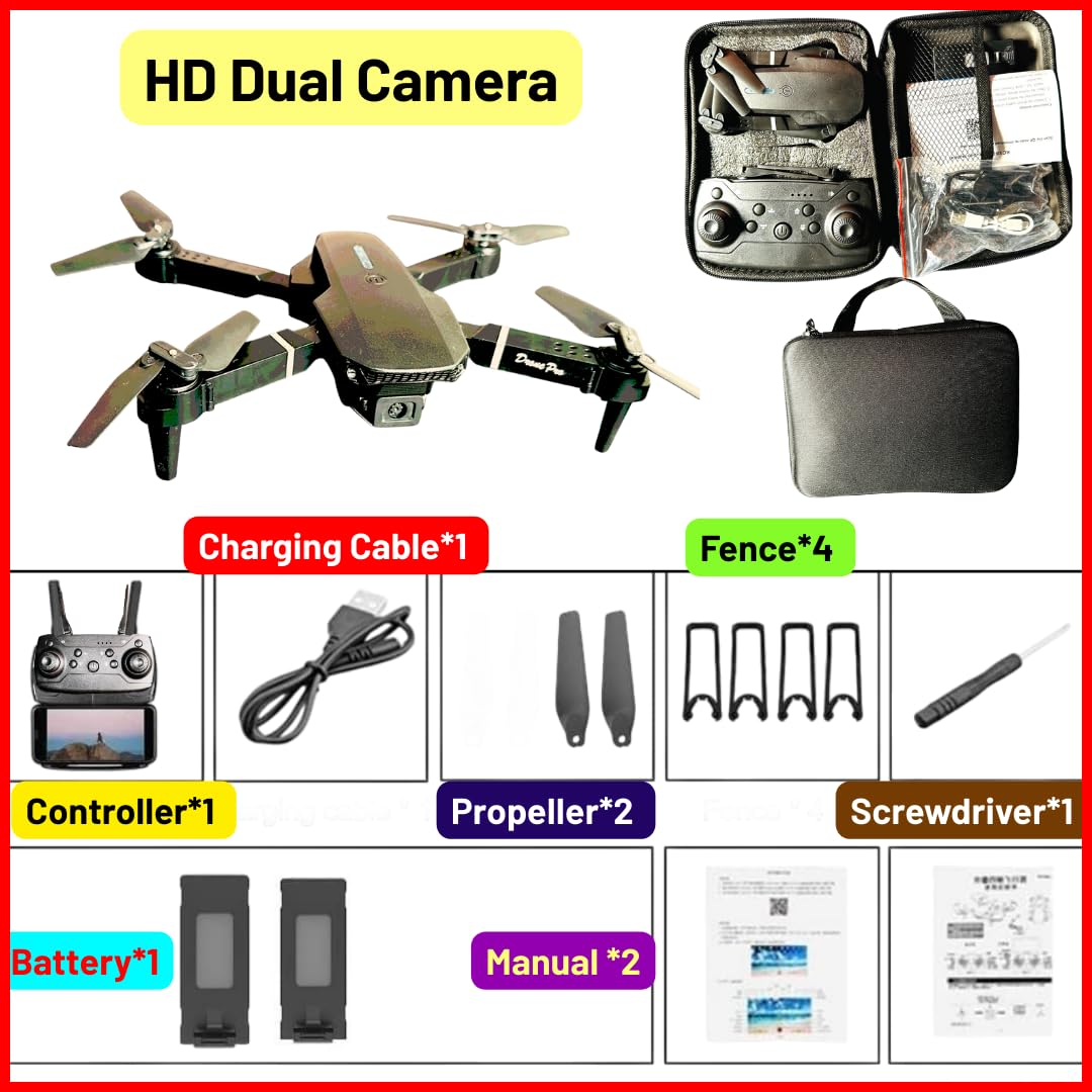E88 PRO Foldable Drone with Dual HD Camera & 30-Min Flight – with 2 Batteries & Case (14+)
