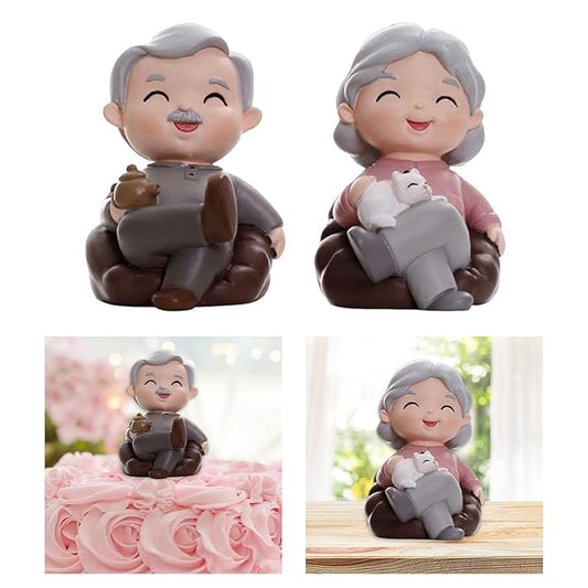 Cute Grandma & Grandpa Miniature Figurines – Desktop Decor & Cake Toppers