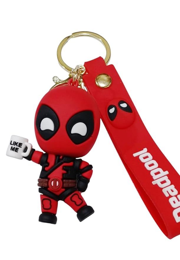 Deadpool Chibi Keychain with Coffee Mug Charm and Red Strap, Collectible Character Design Pack of 1