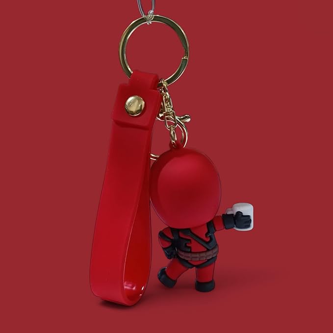 Deadpool Chibi Keychain with Coffee Mug Charm and Red Strap, Collectible Character Design Pack of 1