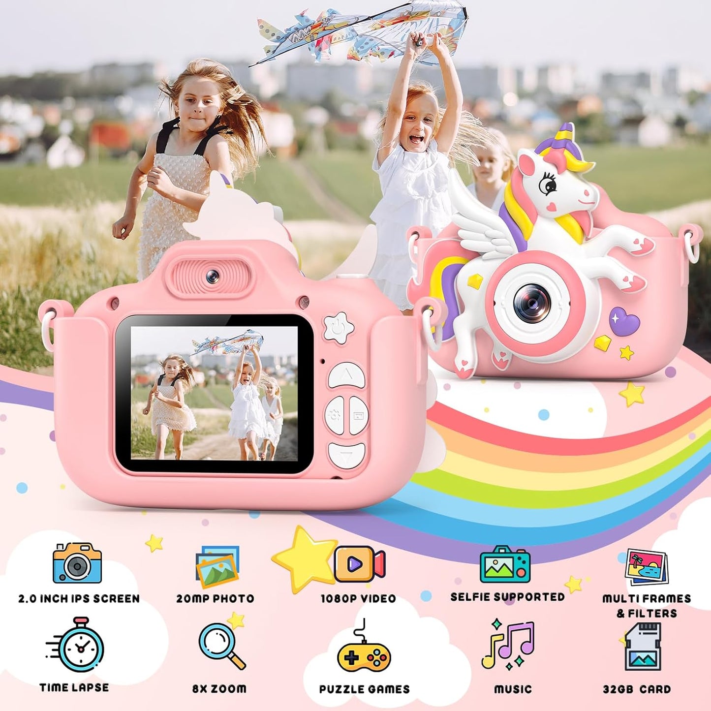 Kids Camera and Digital Camera (Pink-Unicorn)