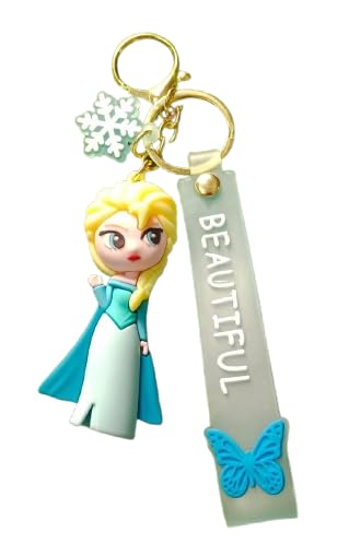 Elsa Cute 3D Rubber Cartoon Keychain with strap for Bikes and Cars Key Ring Hook Holder Car Pendant Gift for Girls