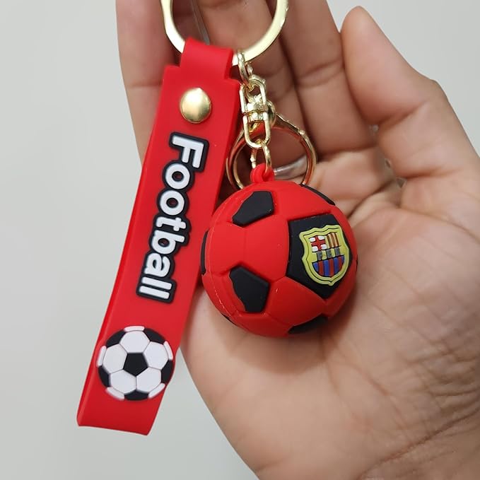 Scor_Tech's Football Soccer Ball Keychain with Leather Strap, Black and Gold Metal Ring, Sports Bag Accessory