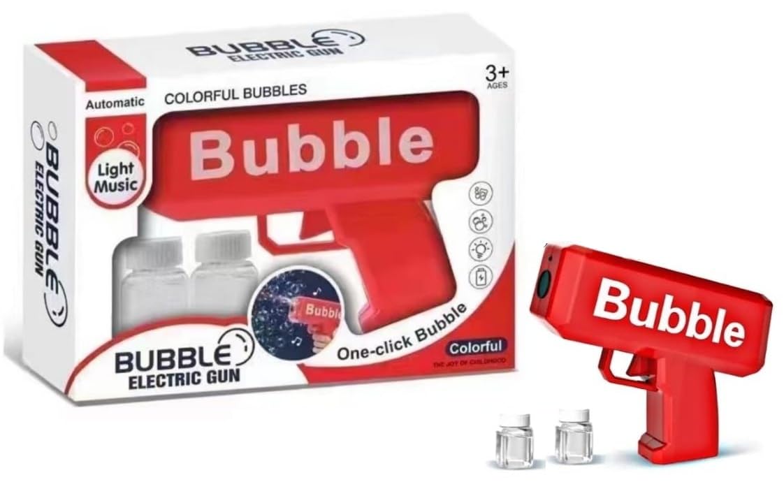 Bubble Gun, Electric Bubble Gun with 2 Refill Solution, Bubble Heaven Machine Bubble Guns for Kids. (RED)