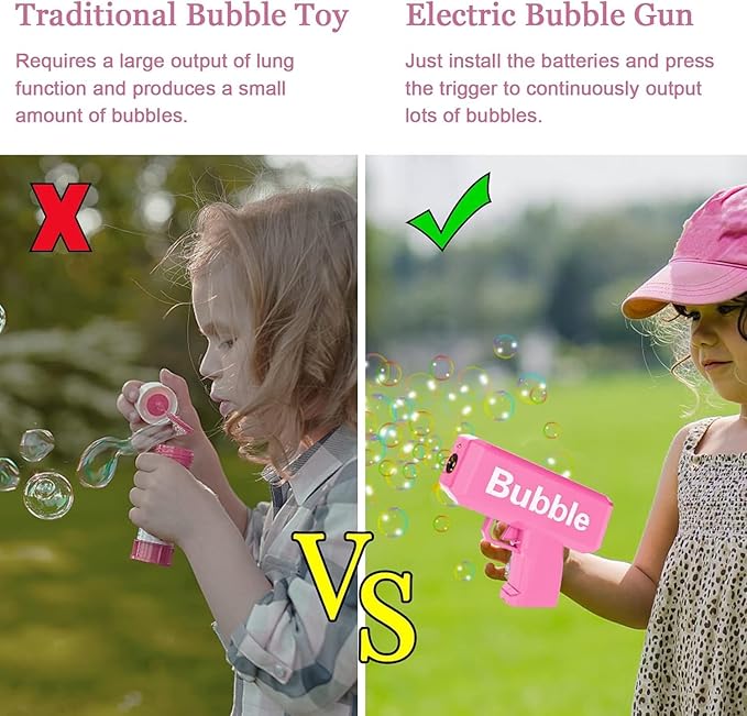 Bubble Gun, Electric Bubble Gun with 2 Refill Solution, Bubble Heaven Machine Bubble Guns for Kids. (RED)