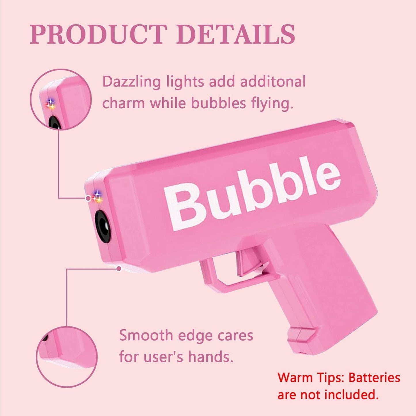 Bubble Gun, Electric Bubble Gun with 2 Refill Solution, Bubble Heaven Machine Bubble Guns for Kids. (RED)