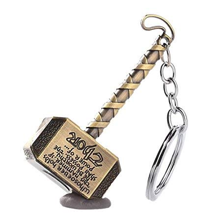 Thor Hammer Marvel Avengers Superhero Gold Metal Ring Key Chain