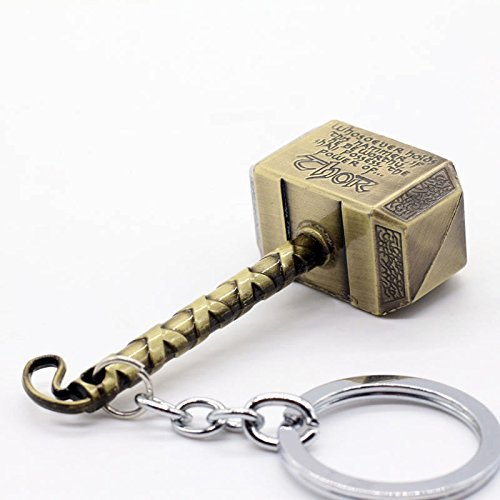 Thor Hammer Marvel Avengers Superhero Gold Metal Ring Key Chain