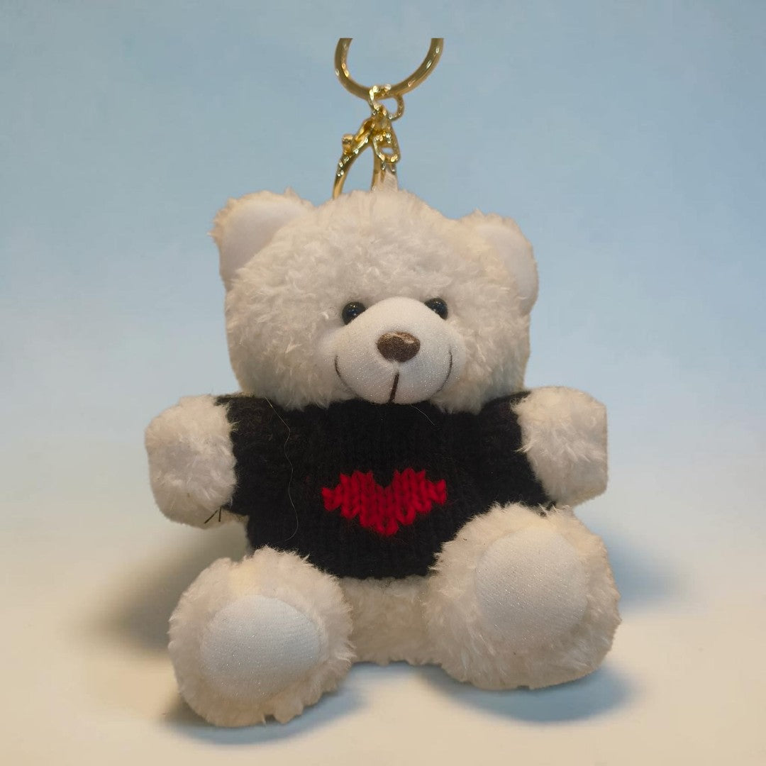 Cute White Teddy with Heart Keychain | Plush Bag Charm - 13CM